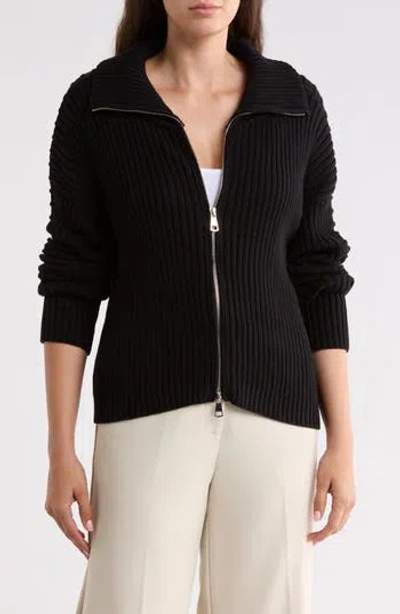 Renee C Ribbed Zip-up Sweater In Black