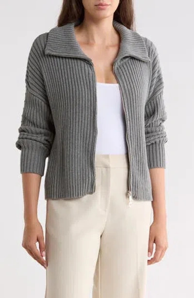 Renee C Ribbed Zip-up Sweater In Gray