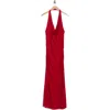 Renee C Ruched Back Halter Dress In Red