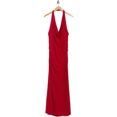 Renee C Ruched Back Halter Dress In Red