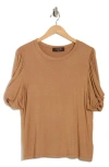 Renee C Solid Scrunched Sleeve Top In Brown
