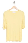 Renee C Ruched Sleeve Top In Yellow