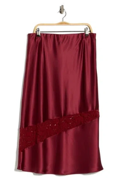 Renee C Satin & Lace Midi Skirt In Burgundy