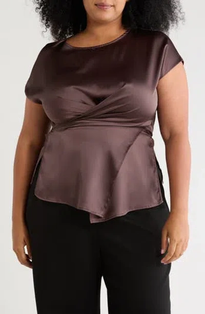 Renee C Satin Crossover Front Top In Brown