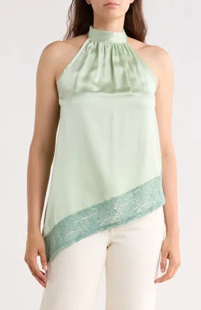 Renee C Satin Lace Asymmetrical Halter Top In Green