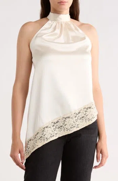 Renee C Satin Lace Asymmetrical Halter Top In White