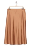 Renee C Satin Midi Skirt In Brown