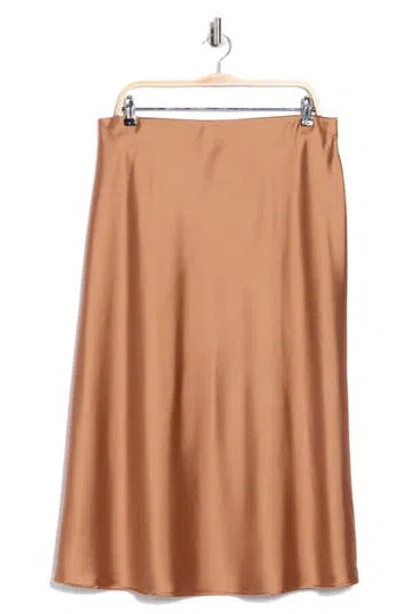 Renee C Satin Midi Skirt In Brown