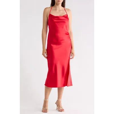 Renee C Satin Midi Slipdress In Red