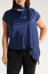 Renee C Satin Scarf Top In Blue