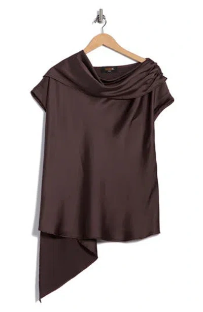Renee C Satin Scarf Top In Brown