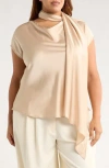 Renee C Satin Scarf Top In Gold
