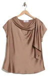 Renee C Satin Scarf Top In Brown