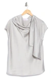 Renee C Satin Scarf Top In Silver