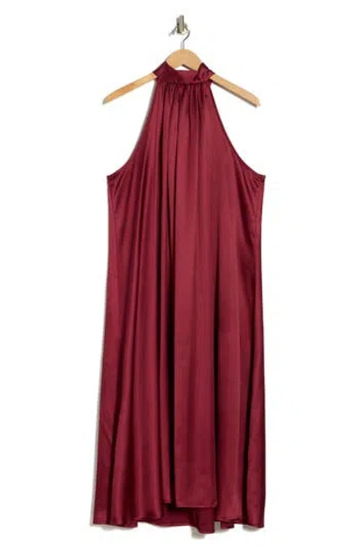 Renee C Satin Tie Neck Midi Dress In Burgundy