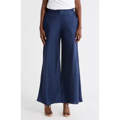 Renee C Satin Wide Leg Pants In Blue