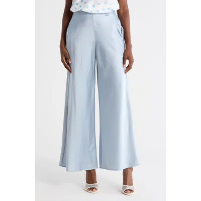 Renee C Satin Wide Leg Pants In Blue