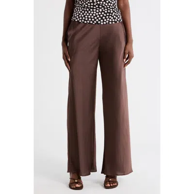 Renee C Satin Wide Leg Pants In Brown