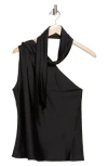 Renee C Scarf Detail One-shoulder Satin Top In Black