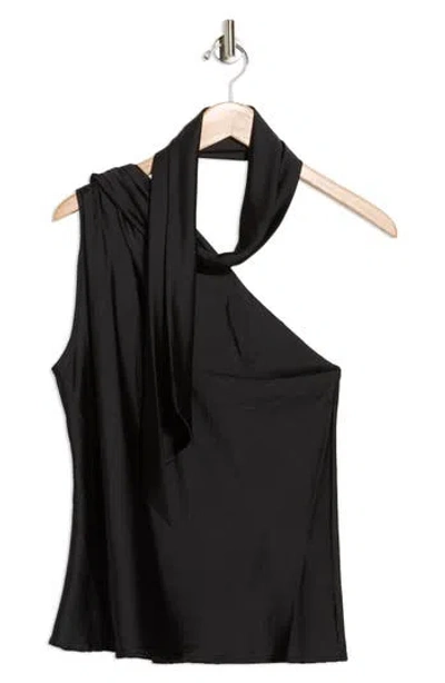 Renee C Scarf Detail One-shoulder Satin Top In Black