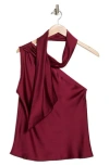 Renee C Scarf Detail One-shoulder Satin Top In Burgundy