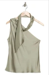 Renee C Scarf Detail One-shoulder Satin Top In Green