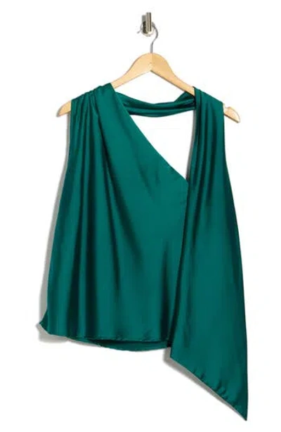 Renee C Scarf Detail One-shoulder Satin Top In Green