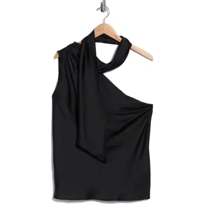 Renee C Scarf Detail One Shoulder Top In Black