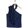 Renee C Scarf Detail One Shoulder Top In Blue