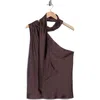 Renee C Scarf Detail One Shoulder Top In Brown