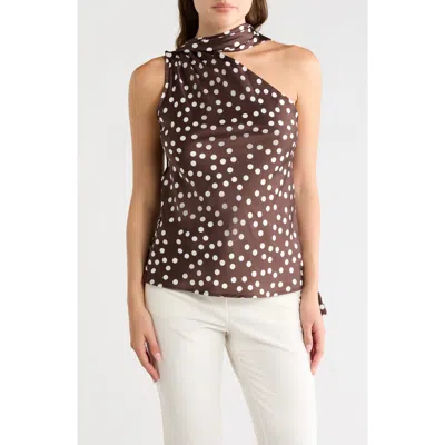 Renee C Scarf Detail One Shoulder Top In Brown