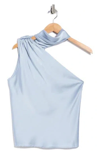 Renee C Scarf Detail One-shoulder Satin Top In Blue