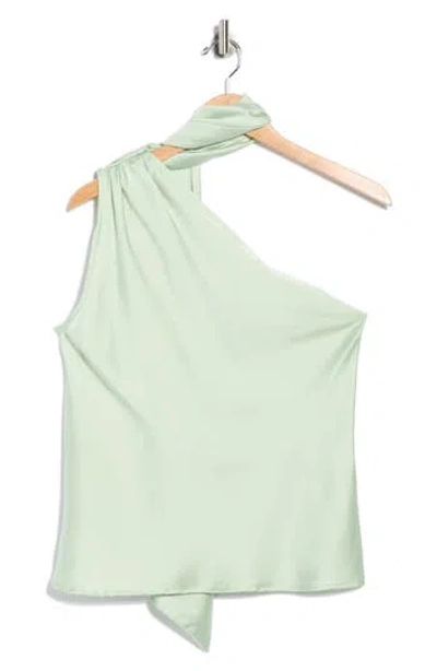 Renee C Scarf Detail One-shoulder Satin Top In Green