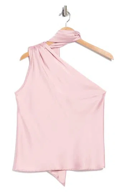 Renee C Scarf Detail One-shoulder Satin Top In Pink