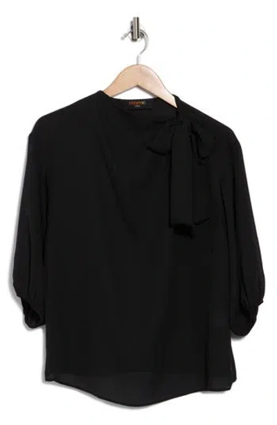 Renee C Scarf Detail Three-quarter Sleeve Top In Black