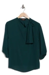 Renee C Scarf Detail Three-quarter Sleeve Top In Hunter Green