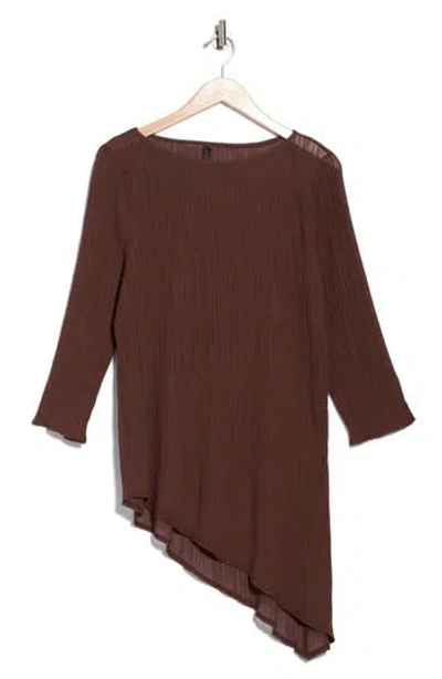 Renee C Semi Sheer Asymmetrical Hem Top In Brown