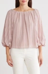 Renee C Semisheer Boat Neck Balloon Sleeve Top In Mauve