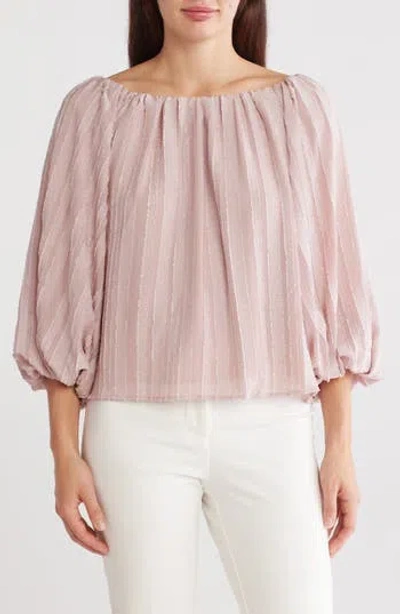 Renee C Semisheer Boat Neck Balloon Sleeve Top In Mauve