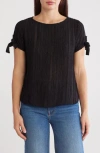 Renee C Semisheer Stripe Short Sleeve Top In Black