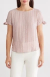 Renee C Semisheer Stripe Short Sleeve Top In Blush