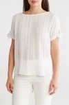 Renee C Semisheer Stripe Short Sleeve Top In Ivory