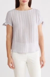 Renee C Semisheer Stripe Short Sleeve Top In Silver
