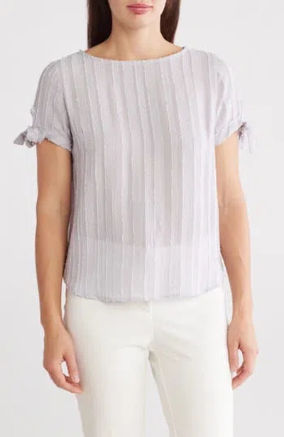 Renee C Semisheer Stripe Short Sleeve Top In Silver