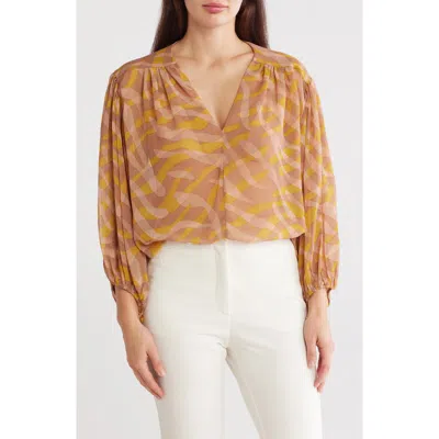 Renee C Sheer Puff Sleeve Top In Mustard