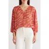 Renee C Women's Semi Sheer Print Blouse In Rust