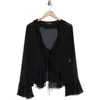 Renee C Sheer Ruffle Blouse In Black