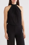 Renee C Sheer Texture Halter Neck Top In Black