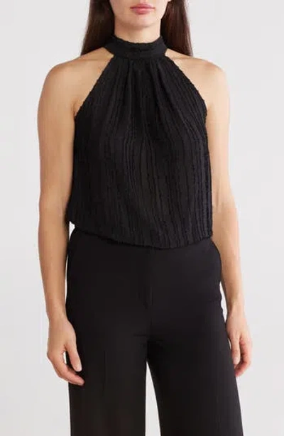 Renee C Sheer Texture Halter Neck Top In Black