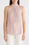 Renee C Sheer Texture Halter Neck Top In Mauve